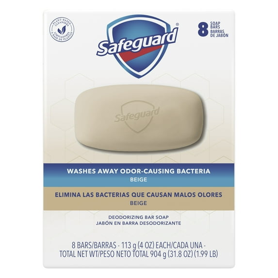 Safeguard Deodorant Bar Soap, Beige 4 oz, 8 Count