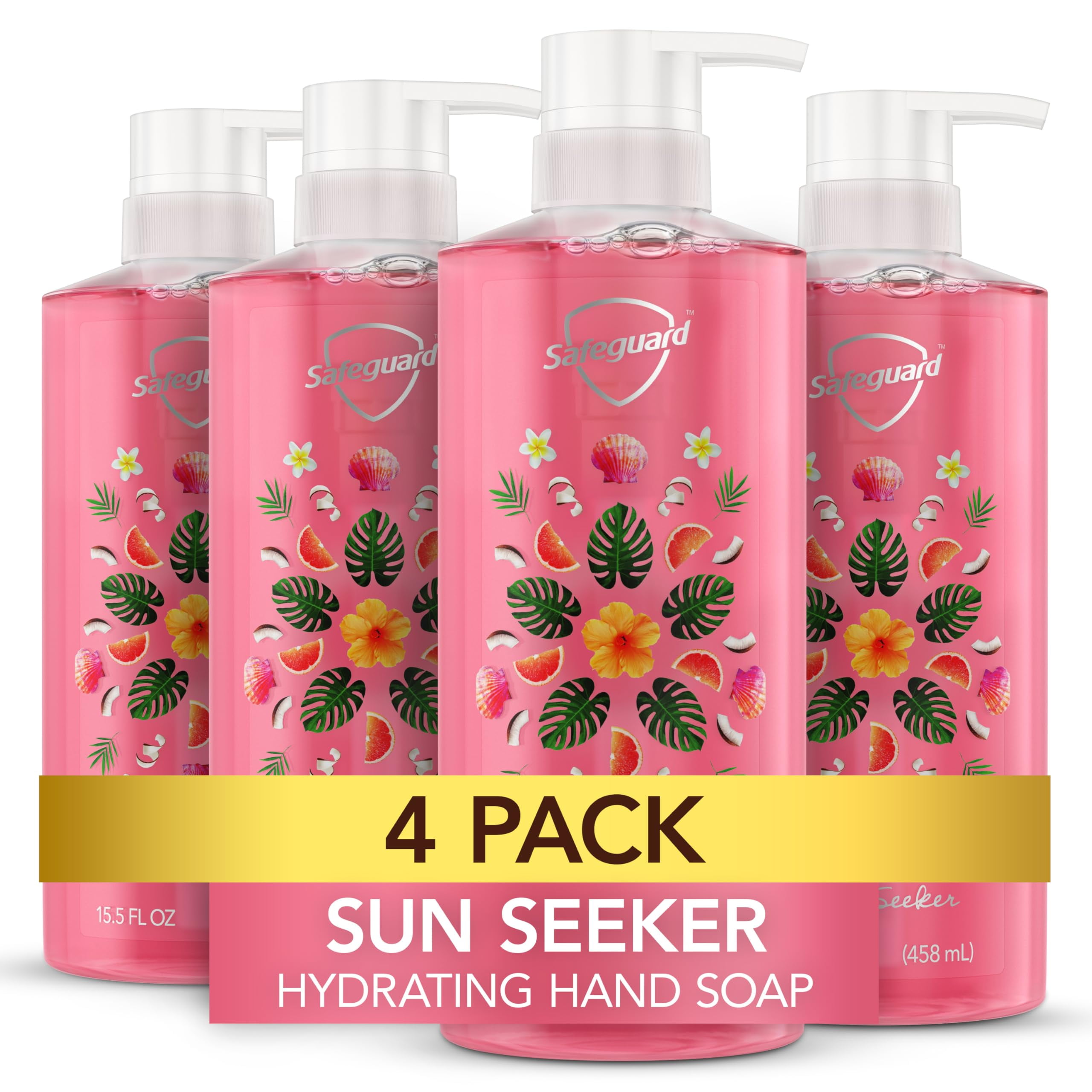 Safeguard Hydrating Liquid Hand CM31Soap, Sun Seeker Scent, Made with Plant Based Cleansers, 15.5 oz (Pack of 4)