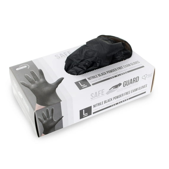 Safeguard, Nitrile Disposable Gloves, Powder Free, Industrial Grade Gloves, Latex Free, Dispenser Pack, Extra Large Size,Black, 100 Pc