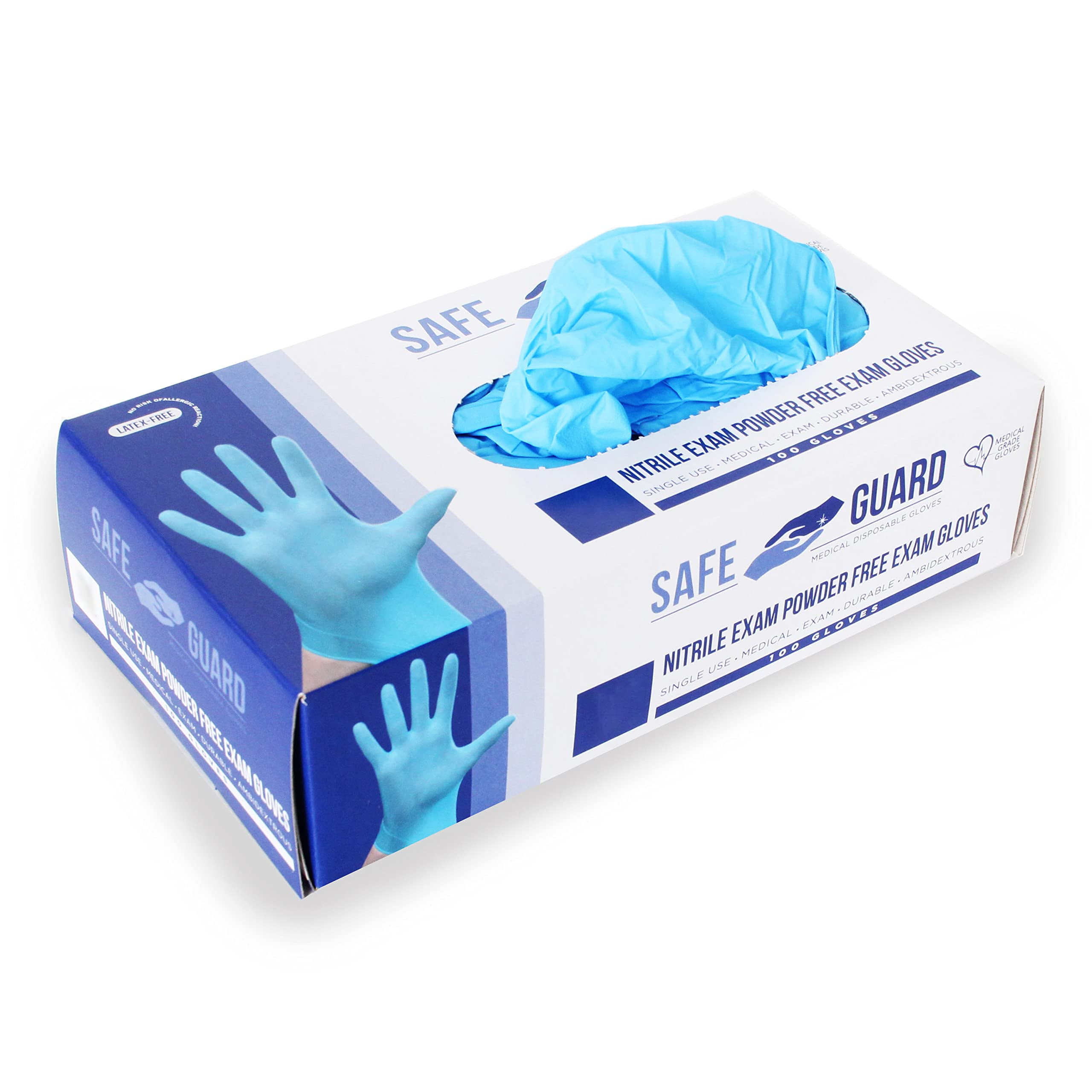 Safeguard Nitrile Exam Disposable Gloves, Powder Free and Latex