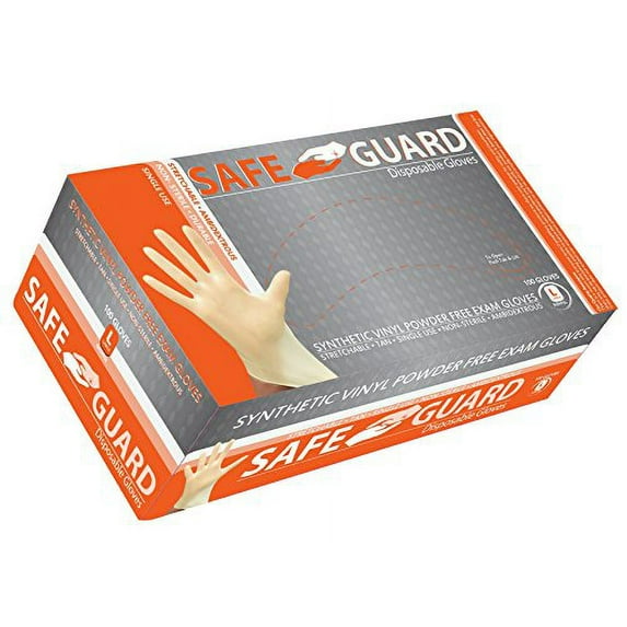 Safeguard Synthetic Vinyl Tan Powder Free Exam Gloves, Large, 100 Count