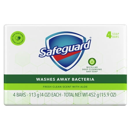 Safeguard White Aloe Vera Antibacterial Bar Washes Away Dirt & Odor, 4 Bars, 4 oz