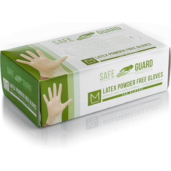 Safeguard unisex adult Latex Gloves, Box, Medium ,100 Count (Pack of 1)