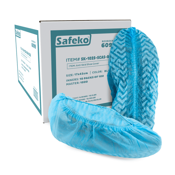 SAFEKO Premium Disposable Boot & Shoe Covers Booties, Durable, Non-Slip, Non-Toxic, Recyclable Protectors, Fits Most Shoes - Blue - 10 Packs of 100 (1000)