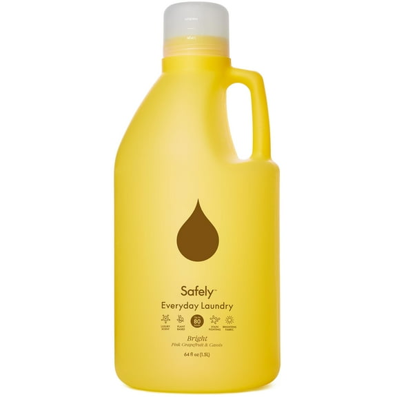 Safely Everyday Laundry Detergent Liquid Soap,Bright 1 PackPlant Powered,Natural & Highly Concentrated-Fight Stains & Wash Away Dirt, Impurities While Preserving Colors, Gentle On Skin, 64 fl oz