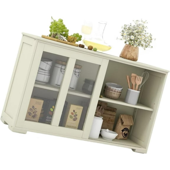 Safeplus 42" Compact Buffet Sideboard with Sliding Glass Doors and Adjustable Shelf for Dining Room, Living Room