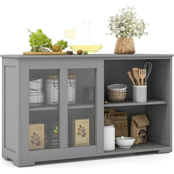 Safeplus 42" Compact Buffet Sideboard with Sliding Glass Doors and Adjustable Shelf for Dining Room, Living Room
