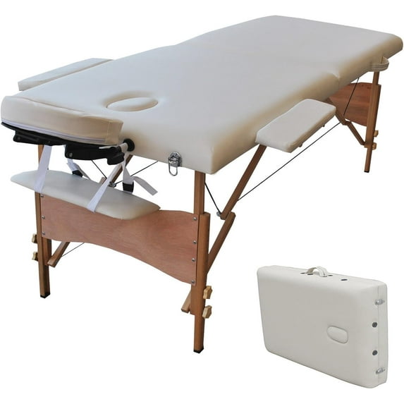 Safeplus Massage Table Portable, 84" Long 34" Wide 2 Fold Adjustable Folding Massage Bed for Salon Beauty Physiotherapy Facial SPA Tattoo Household with Carrying Case, White