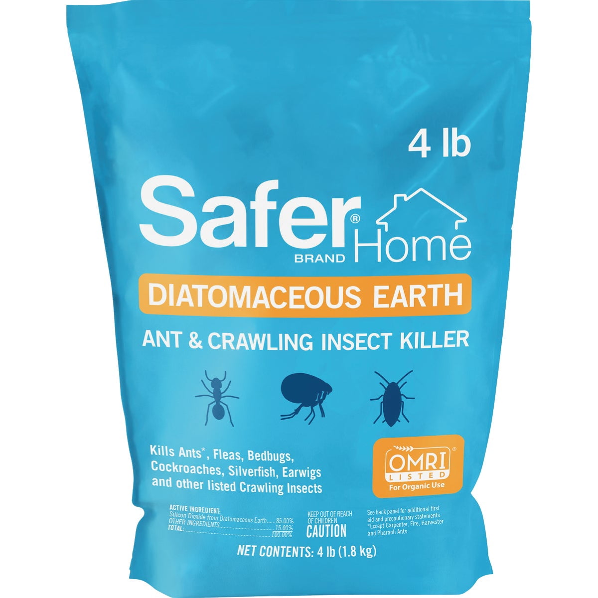 Safer Home Diatomaceous Earth 4 lb Organic OMRI DE - Cockroach Killer Indoor Home, Bed Bug Killer, Kills Fleas, Ants, Silverfish, Earwigs & Crawling Insects