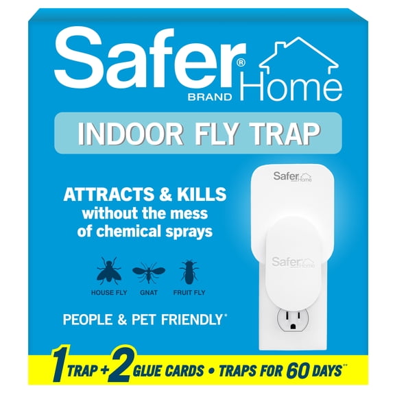 Safer Home Flying Insect Trap, 1 Plug-In Fruit Fly Trap & 2 Glue Cards, 24/7 Catch