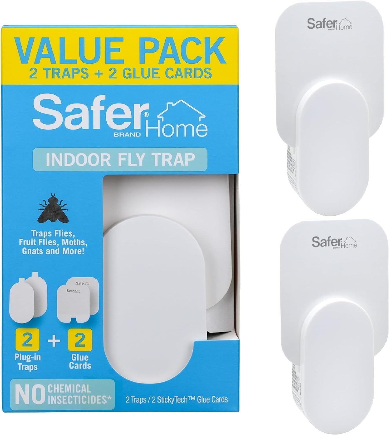 Safer Indoor Plug-in Fly Traps, 2 Traps with 2 Glue Cards, Kills Flies ...