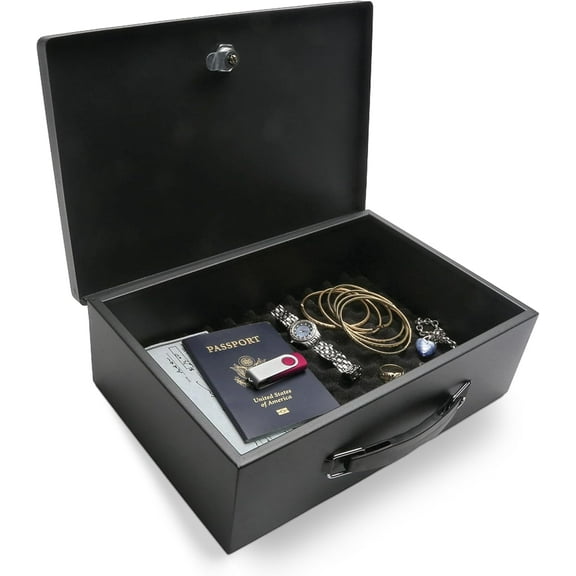 Safes & Door Locks - Small Safe Box for Home - Fire Resistant Documents Lock Box with Keys - Steel Security with Key Lock for Personal Items, Jewelry, Money - 0.17 Cubic Feet - Black - 6104