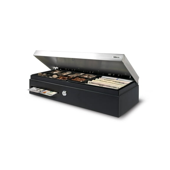 Safescan SD-4617S Black Cash Drawer with 6 Bill/8 Coin Layout, Adjustable Inner Tray, 12V Power Lasts At Least 1 Million Cycles, 2-Position Lock (open and stand-by), 3-Year Warranty