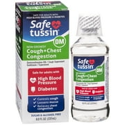Safetussin DM Cough+Chest Congestion, Cough and Cold, for High Blood Pressure & Diabetes, 8 oz