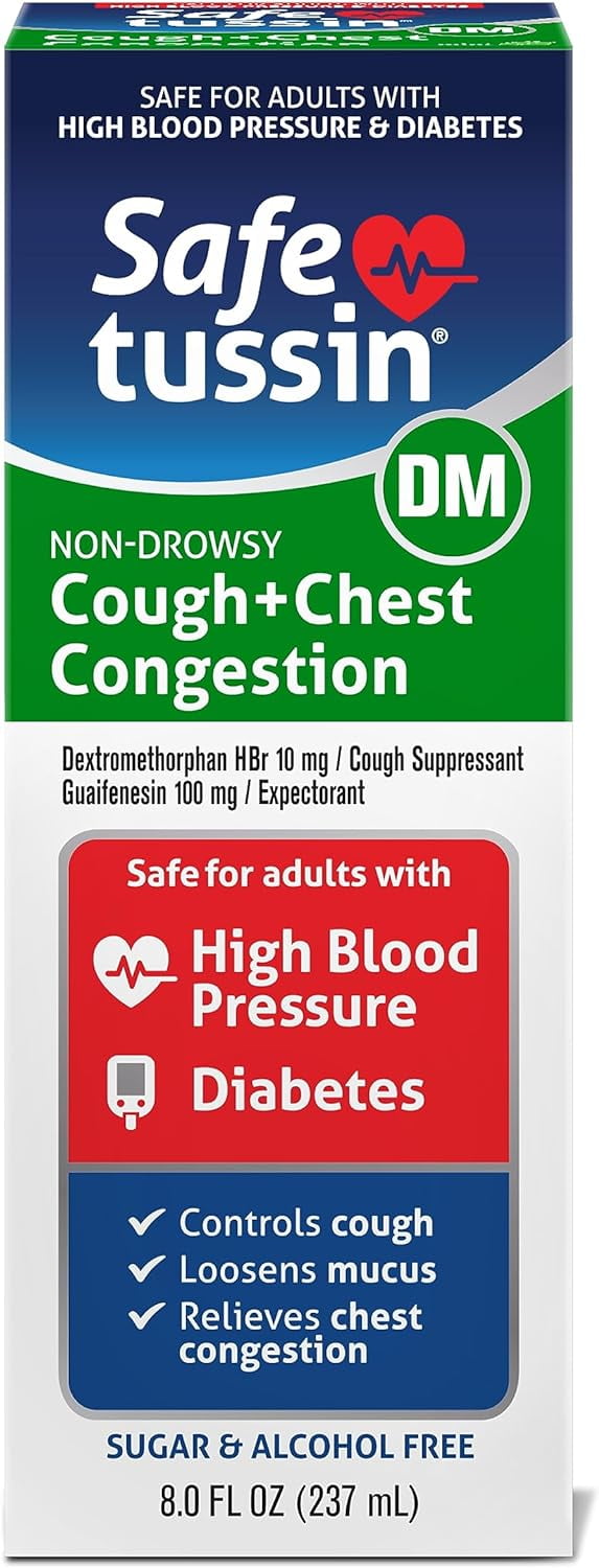 Safetussin DM Cough + Chest Congestion, Safe for Adults with High Blood
