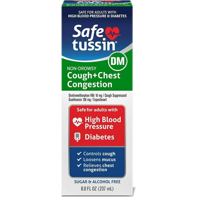 Safetussin DM Cough + Chest Congestion, Safe for Adults with High Blood