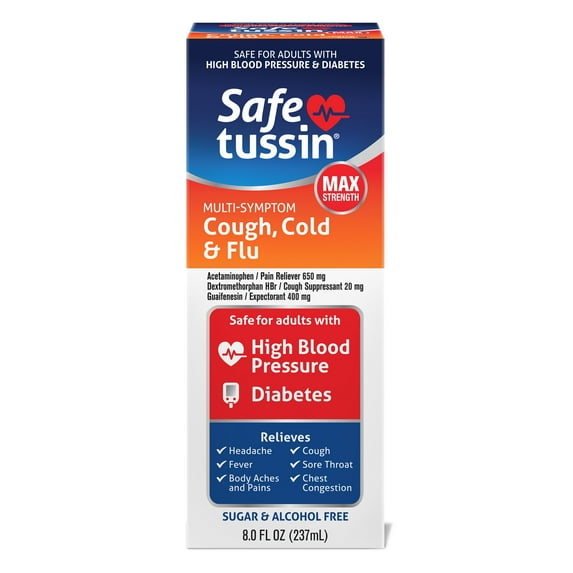 Safetussin Maximum Strength Multi-Symptom Cough, Cold, and Flu, Liquid, 8 oz