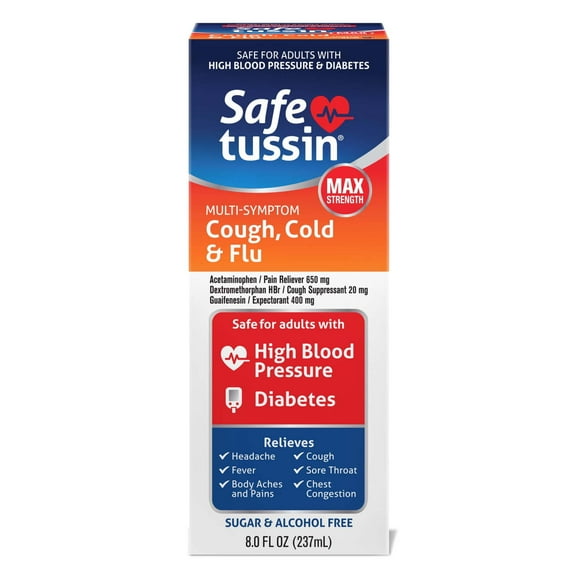 Safetussin Maximum Strength Multi-Symptom Cough, Cold, and Flu, Liquid, 8 oz