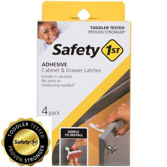 Safety 1st Adhesive Cabinet Latch (4pk), White, Toddler