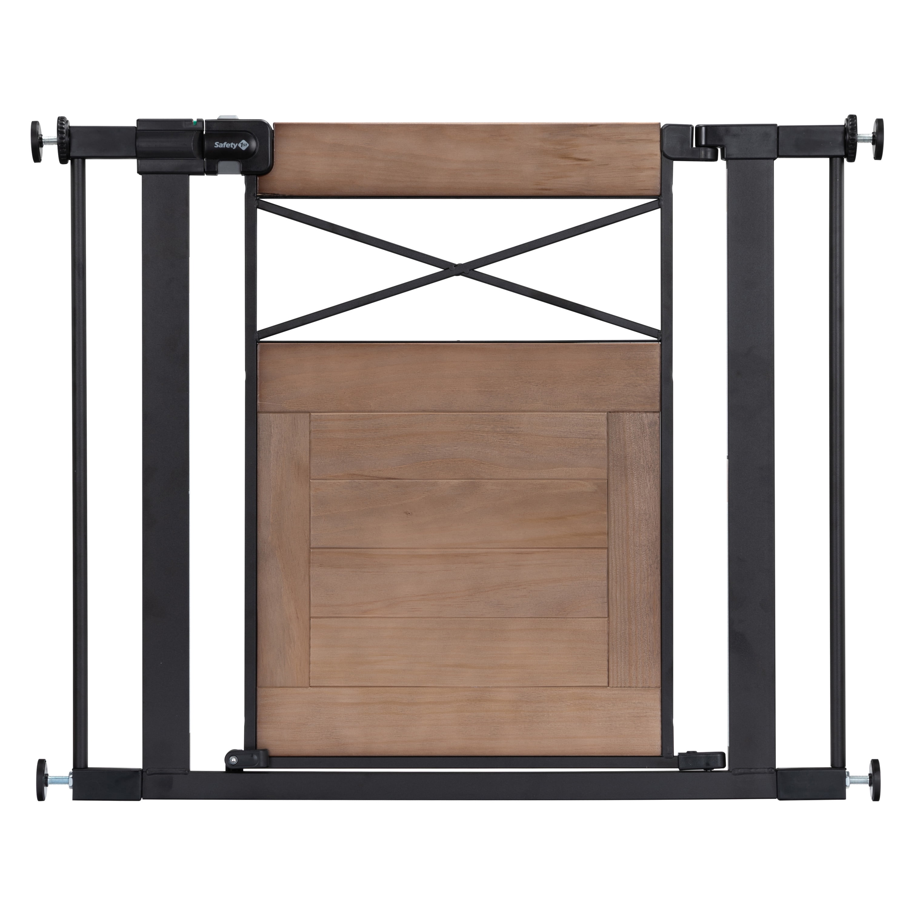 Adjustable Rustic Brown Solid Wood and Black Metal Safety Gate