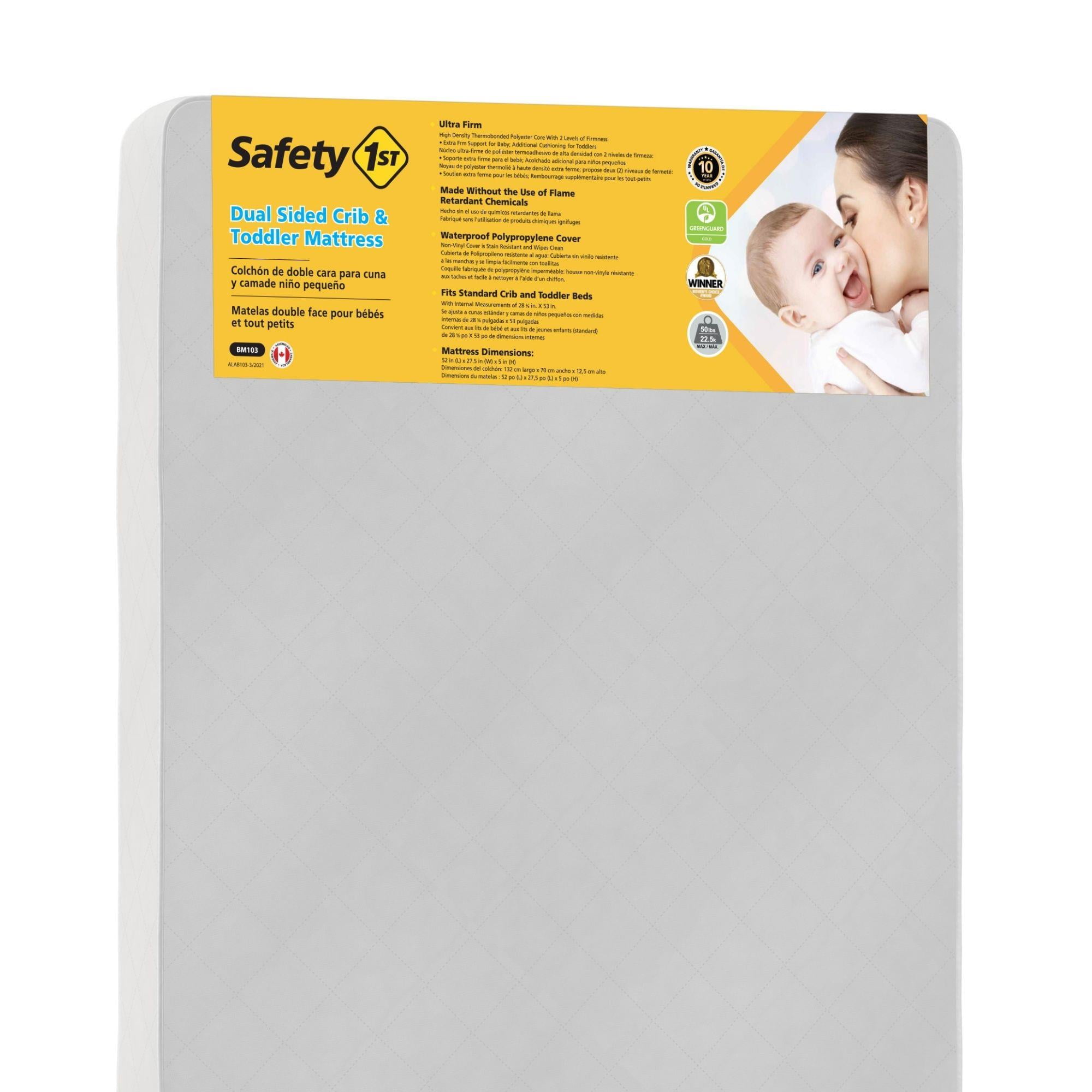 Safety 1st Grow with Me Dual Sided 2in1 Baby Crib & Toddler Foam Mattress