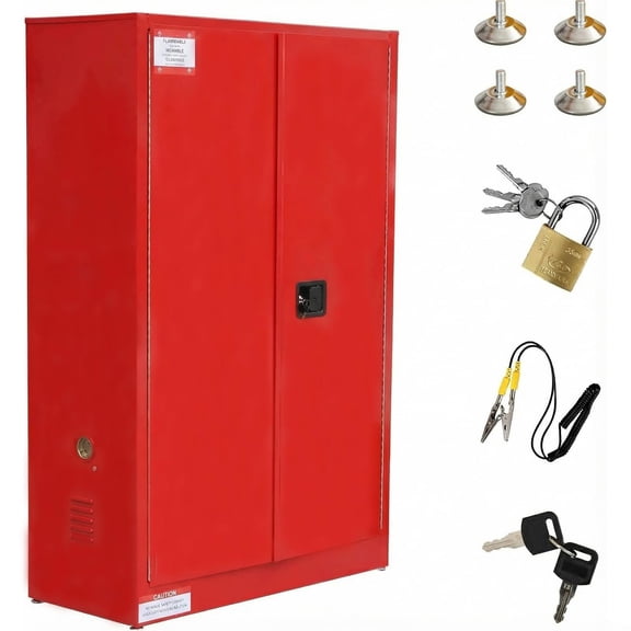 Safety 45 Gal, Cold-Rolled Steel Flammable Liquid Storage Cabinet, 43 x 18 x 65 In Explosion Proof with 2 Adjustable Shelves 2 Manual Doors for Industrial Use