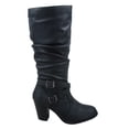 thumbnail image 1 of Safety-52 Women's Buckle Side Zipper Chunky Heel Mid Calf K Boots Shoes ( Black, 5), 1 of 2