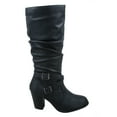 thumbnail image 1 of Safety-52 Women's Buckle Side Zipper Chunky Heel Mid Calf K Boots Shoes ( Black, 6.5), 1 of 2