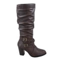 thumbnail image 1 of Safety-52 Women's Buckle Side Zipper Chunky Heel Mid Calf K Boots Shoes ( Brown, 9), 1 of 3