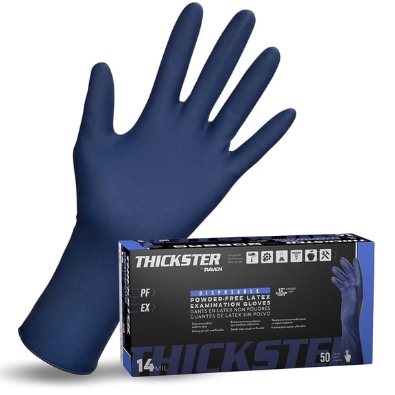 Safety 6604-20 Thickster Powder Free Exam Grade Disposable Latex 14 Mil Gloves, Extra Large, 50 Gloves by Weight