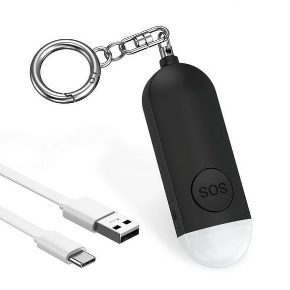 Safety Alarm for Women, 130dB Loud Personal Alarm with LED Flashlight Rechargeable Safety Alarm Keychain for Woman Kids Students Girls Elderly Black