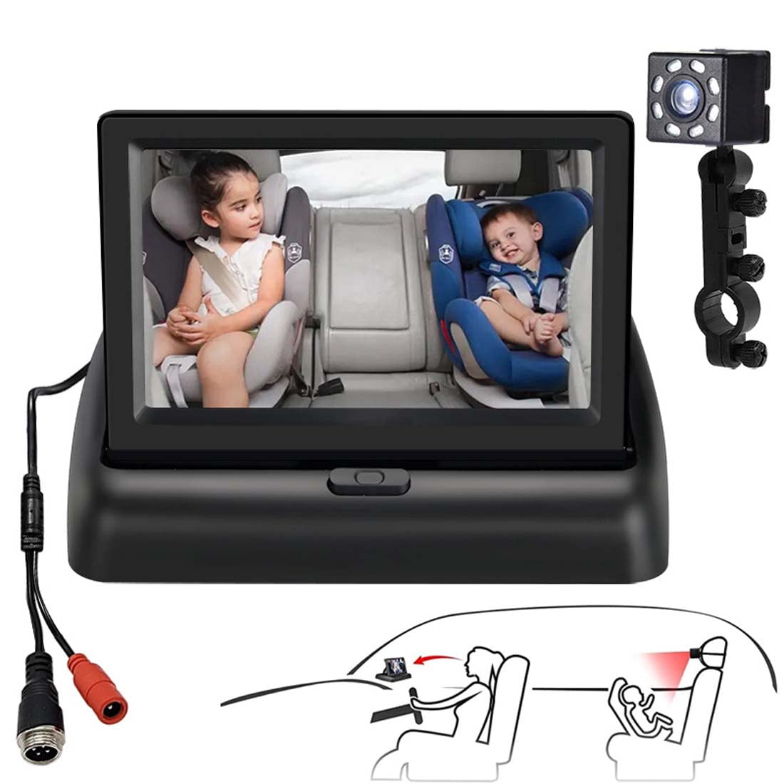 Safety Baby Car Mirror 4.3" HD Night Vision Display Safety Car Seat