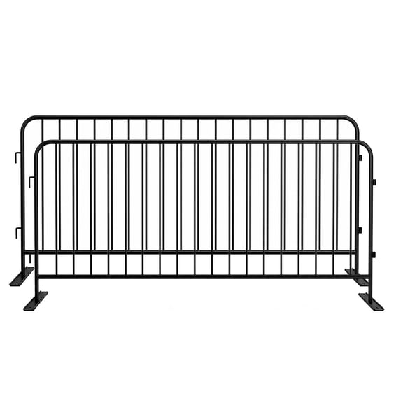 Safety Barricade, 8.66 ft Interlocking Steel Barricades 2-Piece Set with 25.98 in Height and Weather-Resistant Black Coating, Crowd Control Barrier for Events
