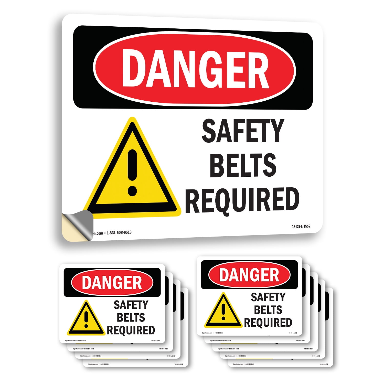 Safety Belts Required OSHA Danger Vinyl Decal Label 24 Inch x 18 Inch ...