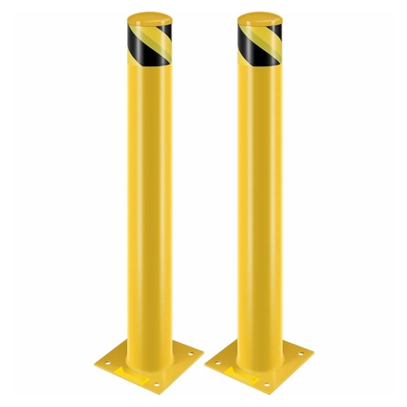 Safety Bollard 36 Inch, 4.5 Inch Steel Bollard Post, Yellow Protective Bollards with Anchor Bolts, Parking Lot Bollard for Traffic Control, Driveway Protection