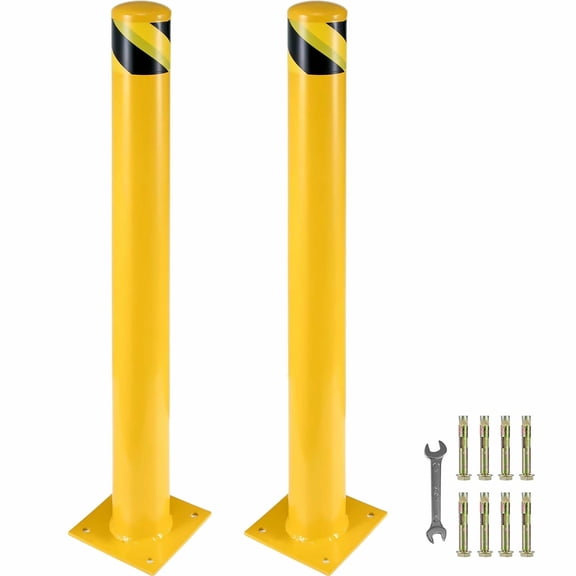 Safety Bollard 36 Inch, 5.5 Inch Steel Post, Yellow Traffic Bollard with Anchor Bolts - 2 Pack, Protective Posts for Parking Lots, Sidewalks, Driveways