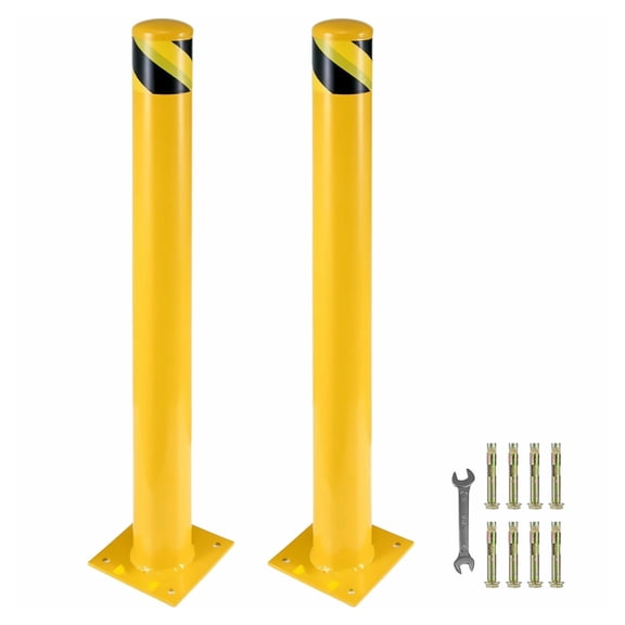 Safety Bollard 36 Inch, 5.5 Inch Steel Bollard Posts, Yellow Traffic Bollards with Anchor Bolts, Protective Barrier Posts for Parking Lots, Walkways, 2 Pack
