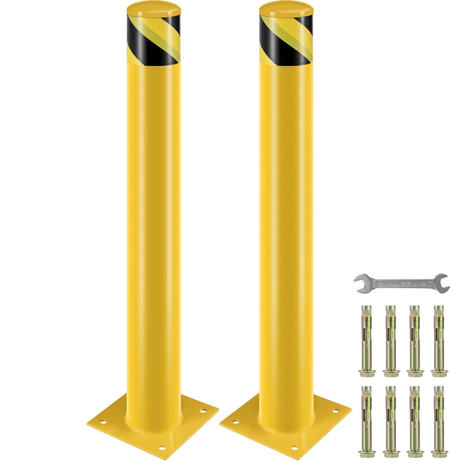 Safety Bollard, 36 Inch Height Bollard Post, 4.5 Inch Diameter Steel Pipe Safety Bollard Post, Yellow Steel Bollard, Steel Safety Bollard with 8 Anchor Bolts, Perfect for Traffic-Sensitive Area