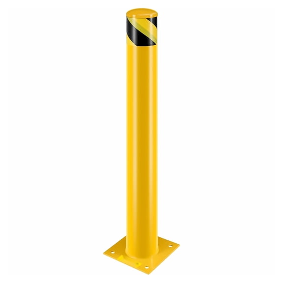 Safety Bollard, 36" Steel Barrier Post - Yellow Powder Coat, 4.5" OD, Traffic Protection, Parking Lot, Sidewalk - Includes 4 Anchor Bolts