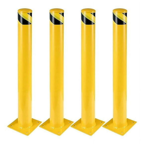 Safety Bollard 4 Packs,42 Inch Height Bollard Post,4.5 Inch Diameter,Yellow Powder Coated Safety Parking Barrier Post,for Traffic Control,Driveway Barrier,Parking Pole