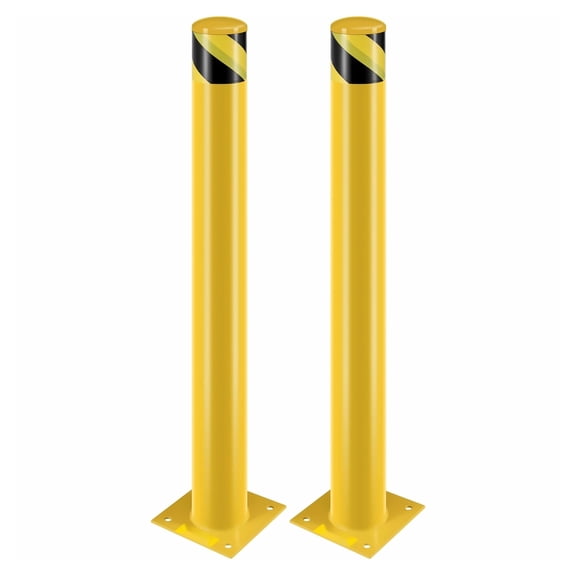 Safety Bollard 42 Inch, 4.5 Inch Steel Post, Yellow Protective Bollards with Anchor Bolts - Traffic Area, Parking Lot, Sidewalk Vehicle Protection (2 Pack)