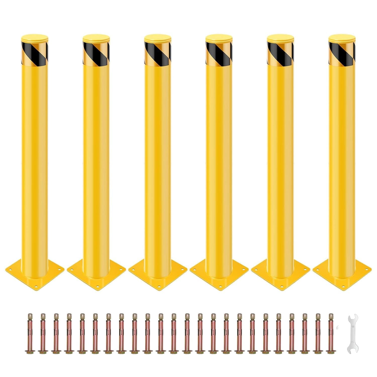 Safety Bollard 6 Packs, 48 Inch Height Bollard Post, 4.5 Inch Diameter ...