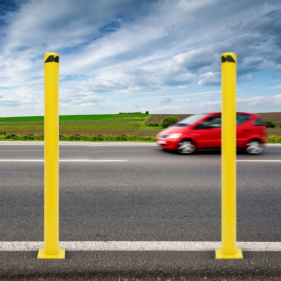 Safety Bollard Kits with High-Quality Q235 Steel, Impact-Resistant, Powder Coated for UV and Rust Protection, Stable Construction, Reflective Stripes for Improved Night Visibility and Safety
