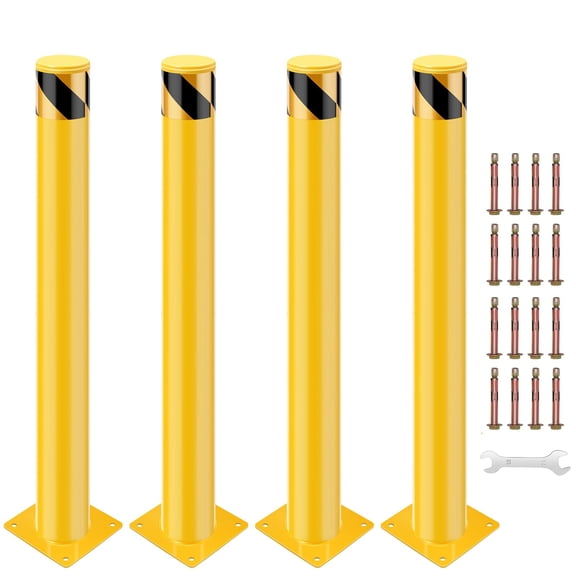 Safety Bollard Post 30 Inch 4-Pack Heavy Duty Steel Removable Parking Barrier with Reflective Tape for Warehouse Commercial Door Access Crowd Control Yellow
