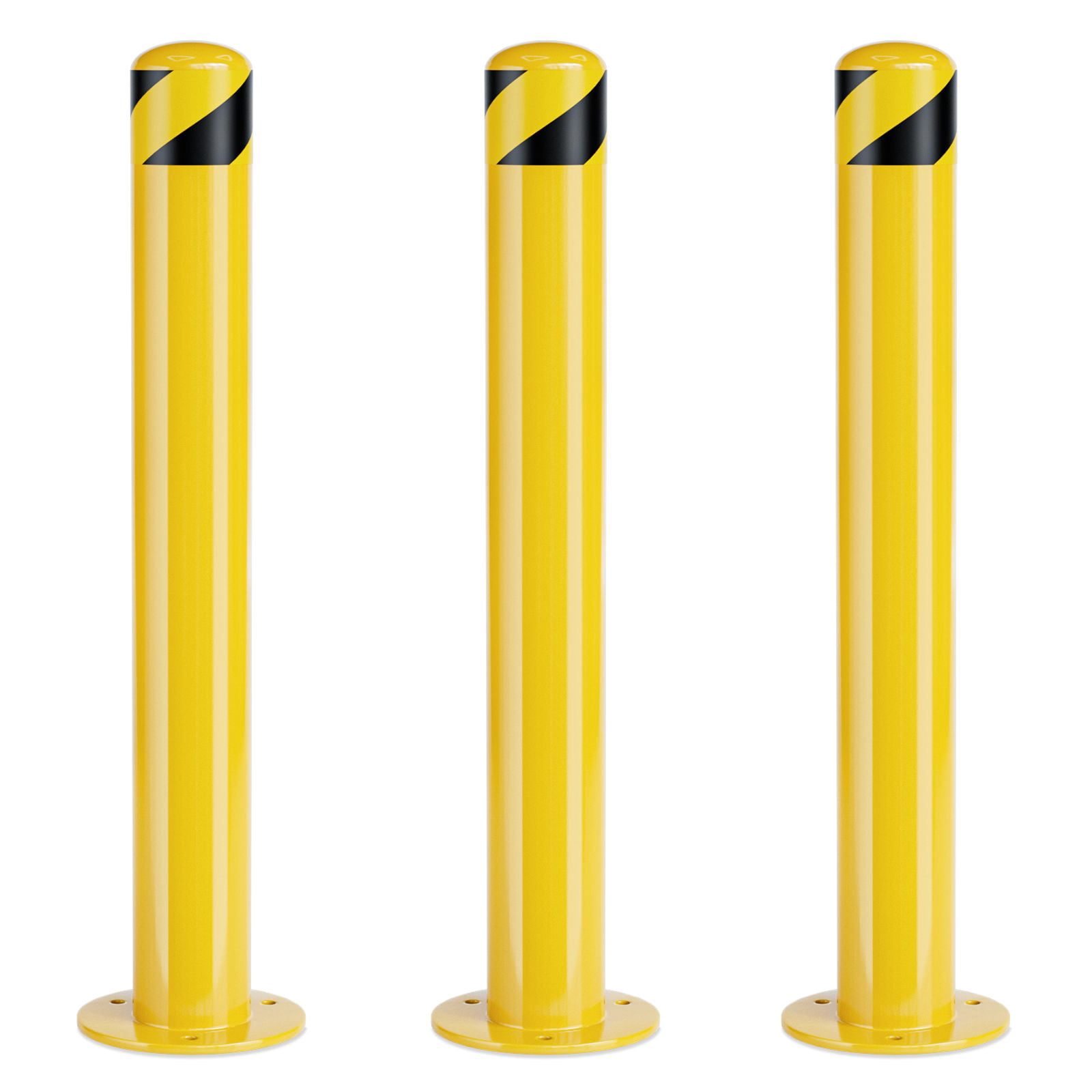 Safety Bollard Post 36/42 inch Height Safety Bollard, 3/3.5 inch Diameter Powder Coated Steel Bollard Post, Industrial Yellow Bolt Down Bollards with Anchor Bolts, Parking Post