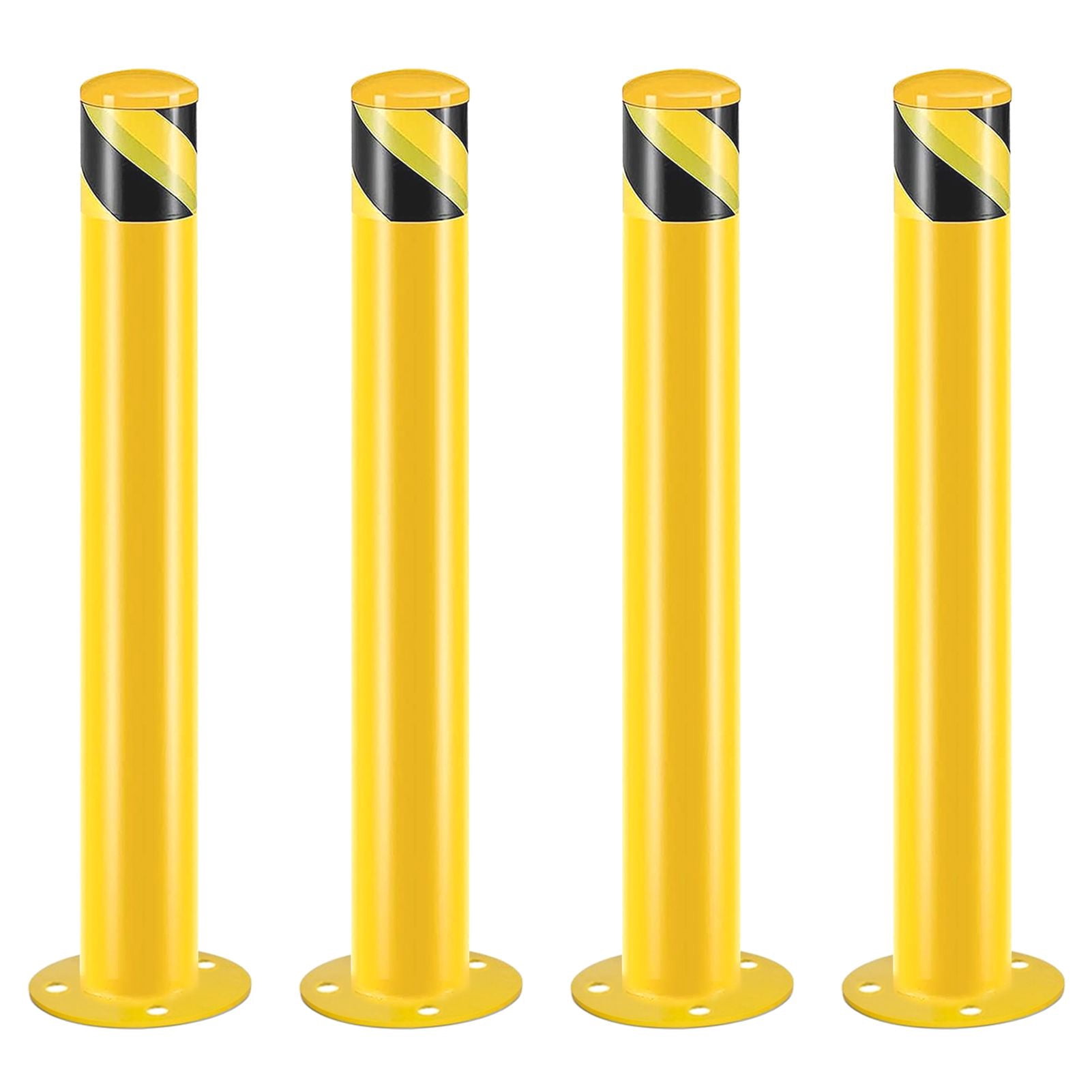 Safety Bollard Post 36/42 inch Height Safety Bollard, 3/3.5 inch Diameter Powder Coated Steel Bollard Post, Industrial Yellow Bolt Down Bollards with Anchor Bolts, Parking Post