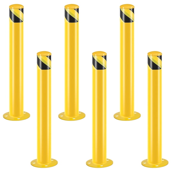 Safety Bollard Post, 36'' Height Steel Bollards 3'' Pipe Diameter Parking Post Barrier with Reflecitive Tape Steel Pipe Bollard Bolt Down Bollards for Crowd Control(6 PCS)