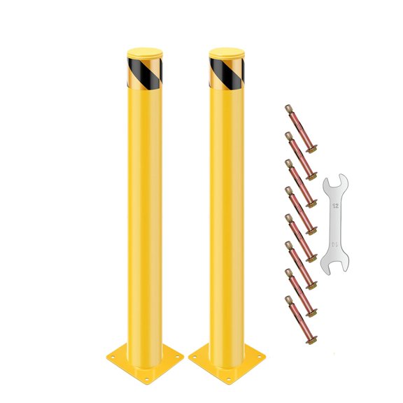 Safety Bollard Post 36 Inch 2-Pack Heavy Duty Steel Removable Parking Barrier with Reflective Tape for Warehouse Construction Zone Crowd Control Yellow