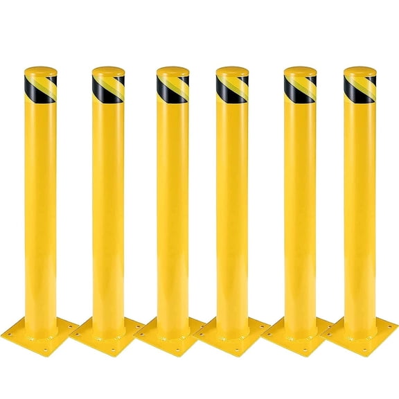 Safety Bollard Post 36 Inch Steel Yellow 6 Pack with Anchor Bolts for Traffic Control Driveway Barrier