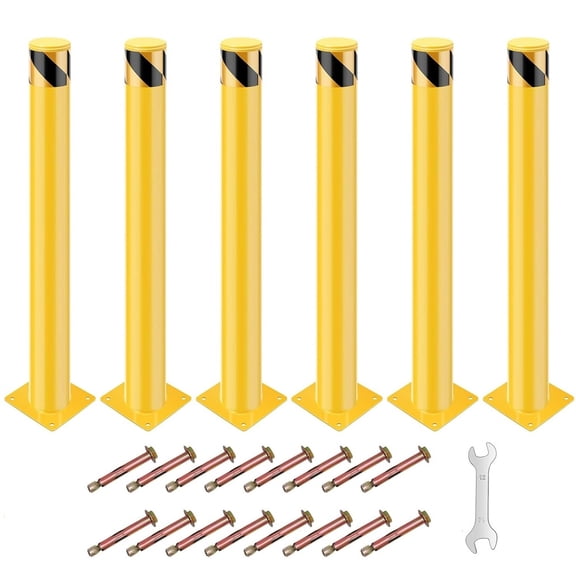 Safety Bollard Post, 36 x 4.5 inch Removable Steel Traffic Parking Barrier Bollards, Yellow, 6 Pack